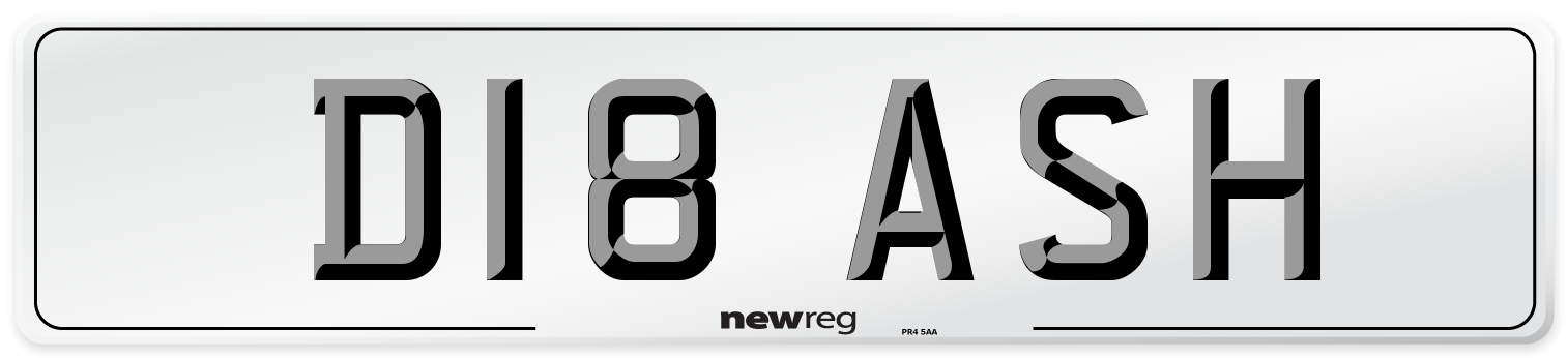 D18 ASH Number Plate from New Reg